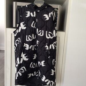 Charlie B , black and white ,  long Sleeveless vest, with hood, size M